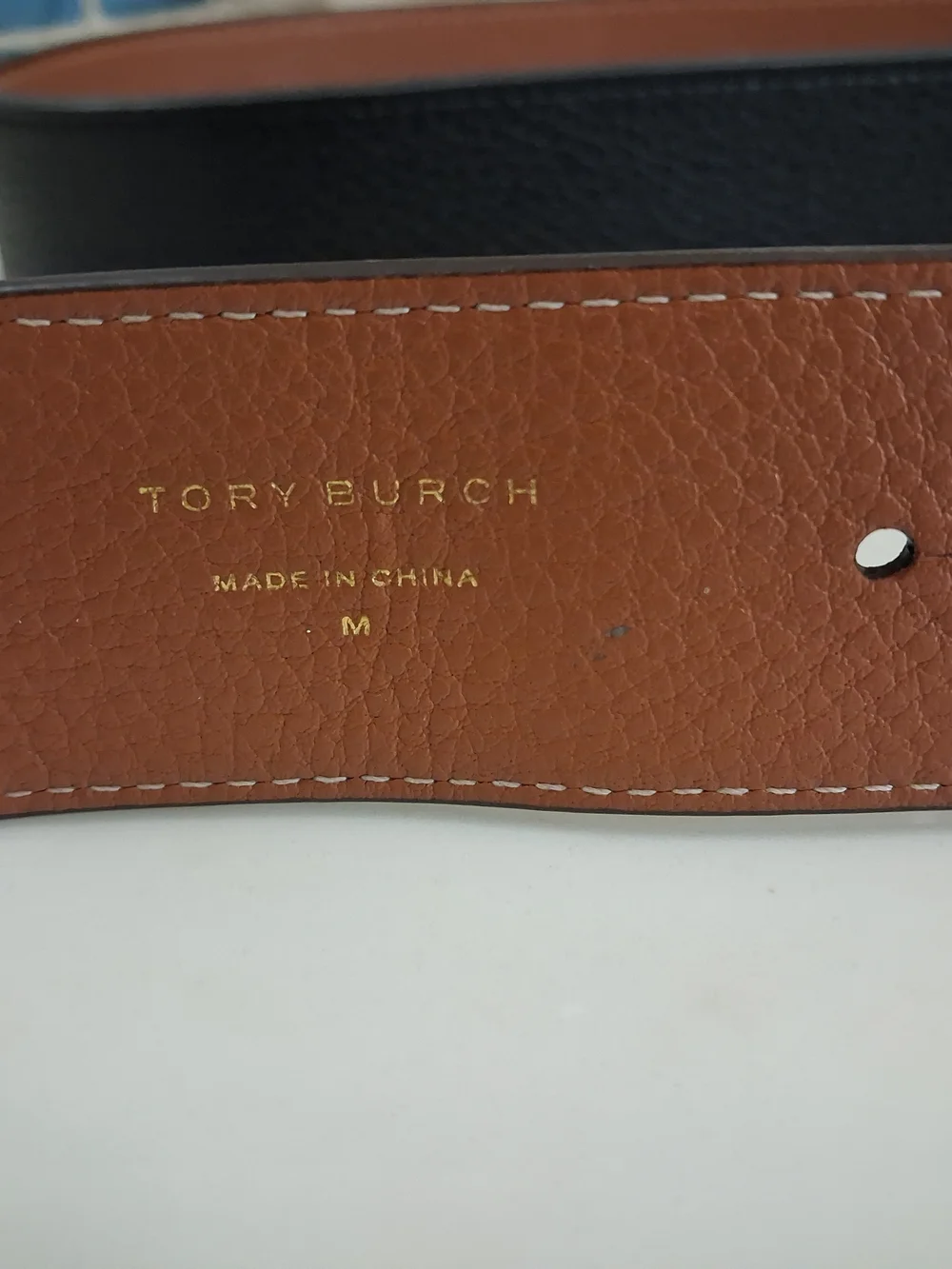 Tory Burch Black Leather Belt with Gold Logo Buckle - Picture 3 of 4